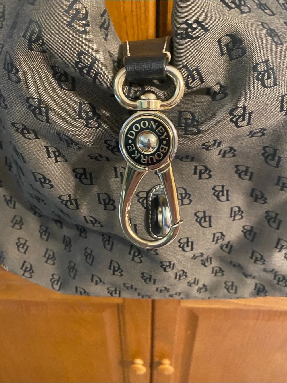 Dooney & Bourke Gray Monogram Hobo with Black Leather Strap and Silver Hardware
